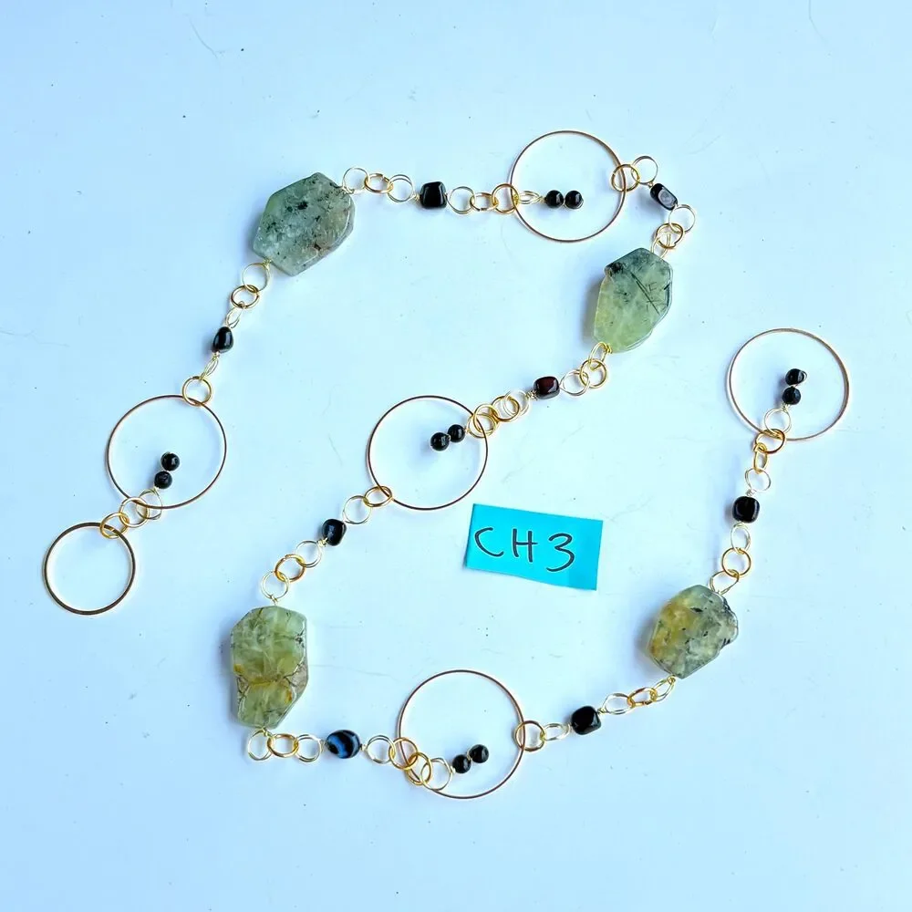 Prehnite Black Onyx Beads Gemstone Wall Hang Unconditional Love & Protection